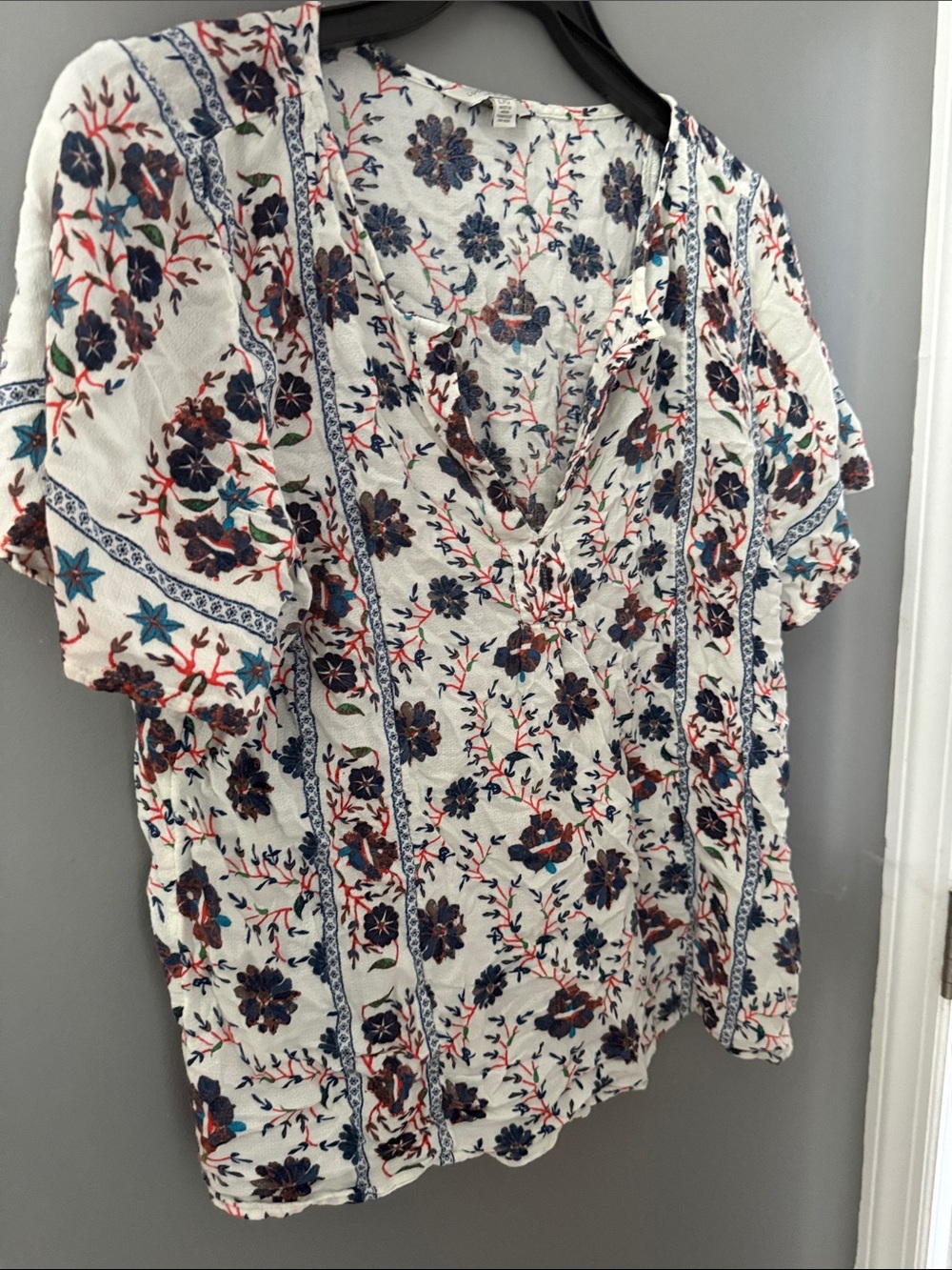 Lucky Brand White Short Sleeve Shirt with colorful Floral Print